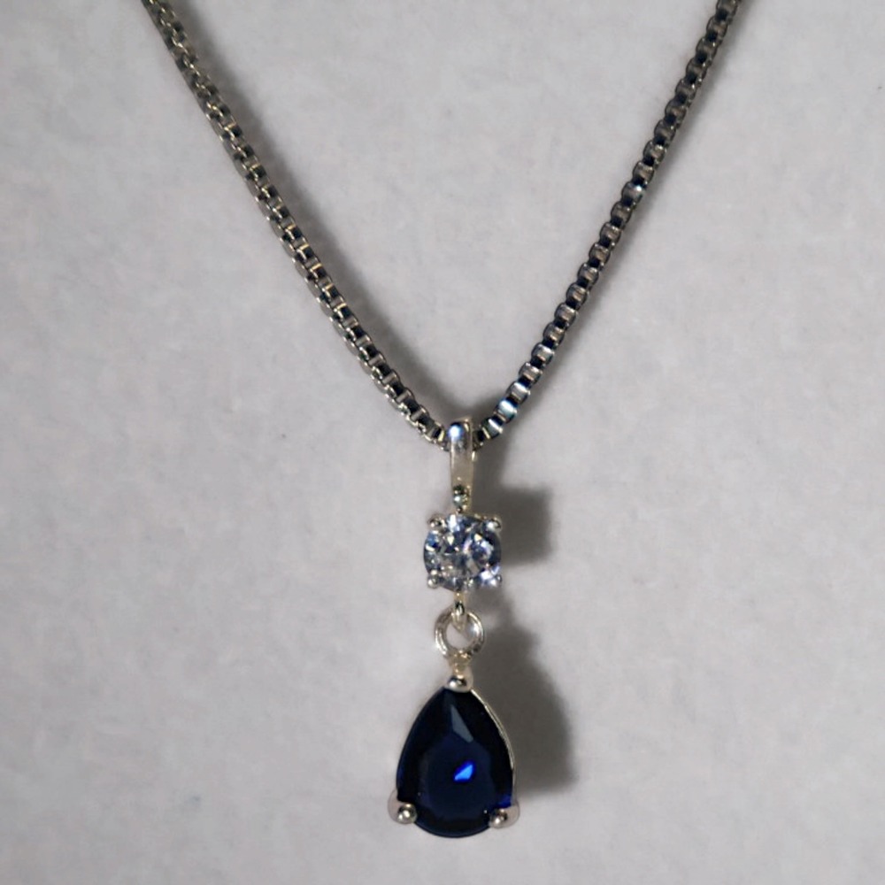 Swarovski Crystal Blue Pear Drop Pendant Necklace Silver Plated 18-20" New